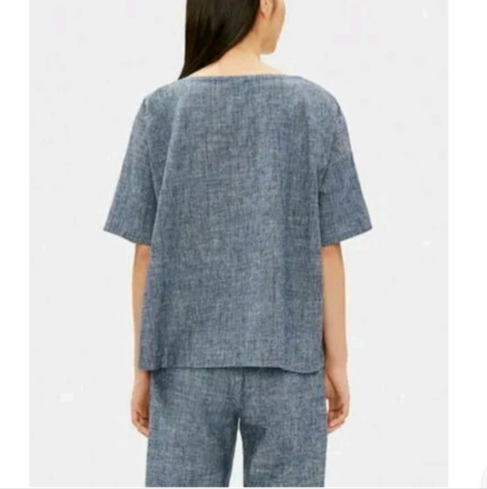 NWT Eileen Fisher Hemp Organic Cotton Chambray Ballet Neck Box Top. Size XXS - Picture 2 of 9